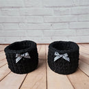 Kit Porta Panetone de Crochê Preto com Laço Branco
