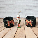 Kit Porta Panetone de Crochê Preto com laço Vermelho