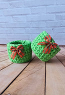 Kit Porta Panetone de Crochê Verde com Laço Vermelho